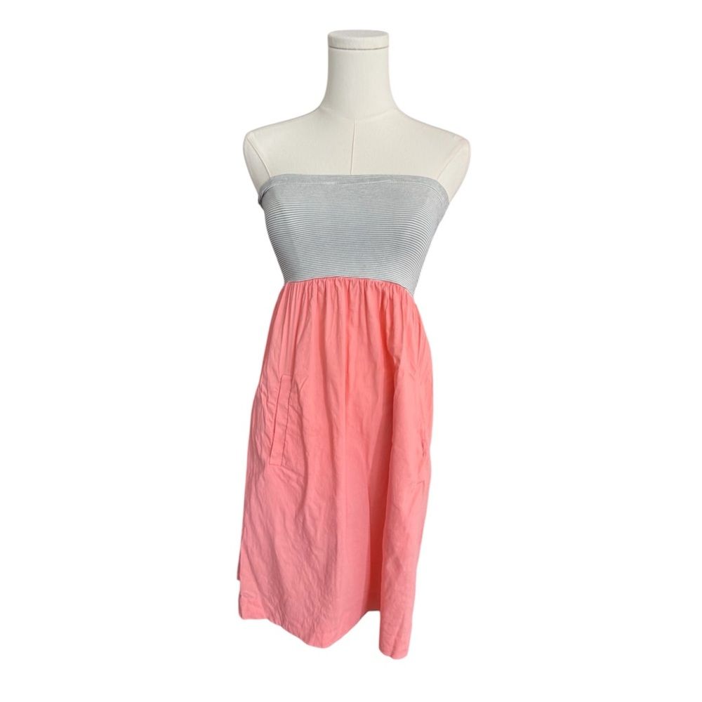 Theory Fabiola Linen Pull On Summer Strapless Tube Mini Dress Striped One Size